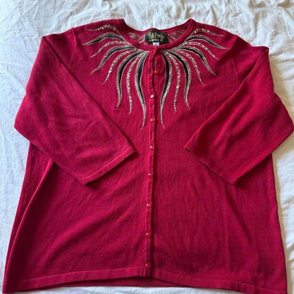 Vintage 90s Bob Mackie Wearable Art Beaded Cardigan XL
